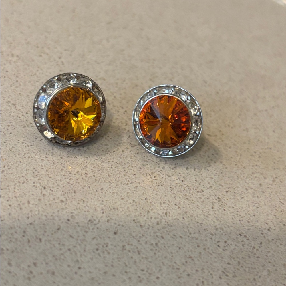 Elegant Vintage Orange Citrine and Pyrite Stud Earrings - Picture 3 of 8